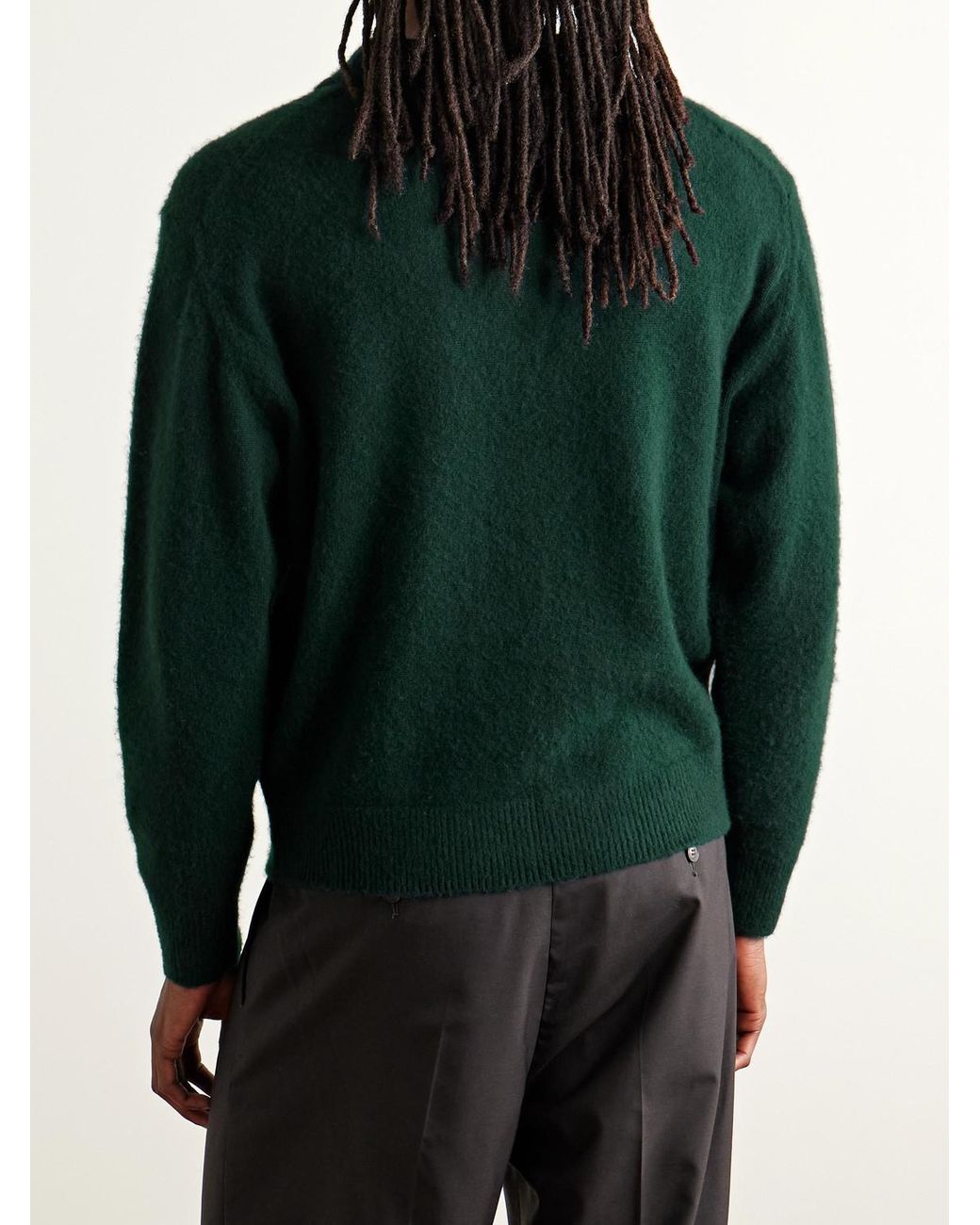 A.PRESSE Green Brushed-Cashmere Polo Shirt for men