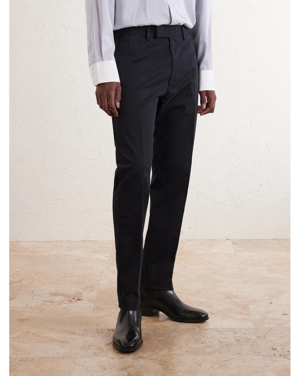 Tom Ford Blue Tapered Cotton-Blend Twill Trousers for men