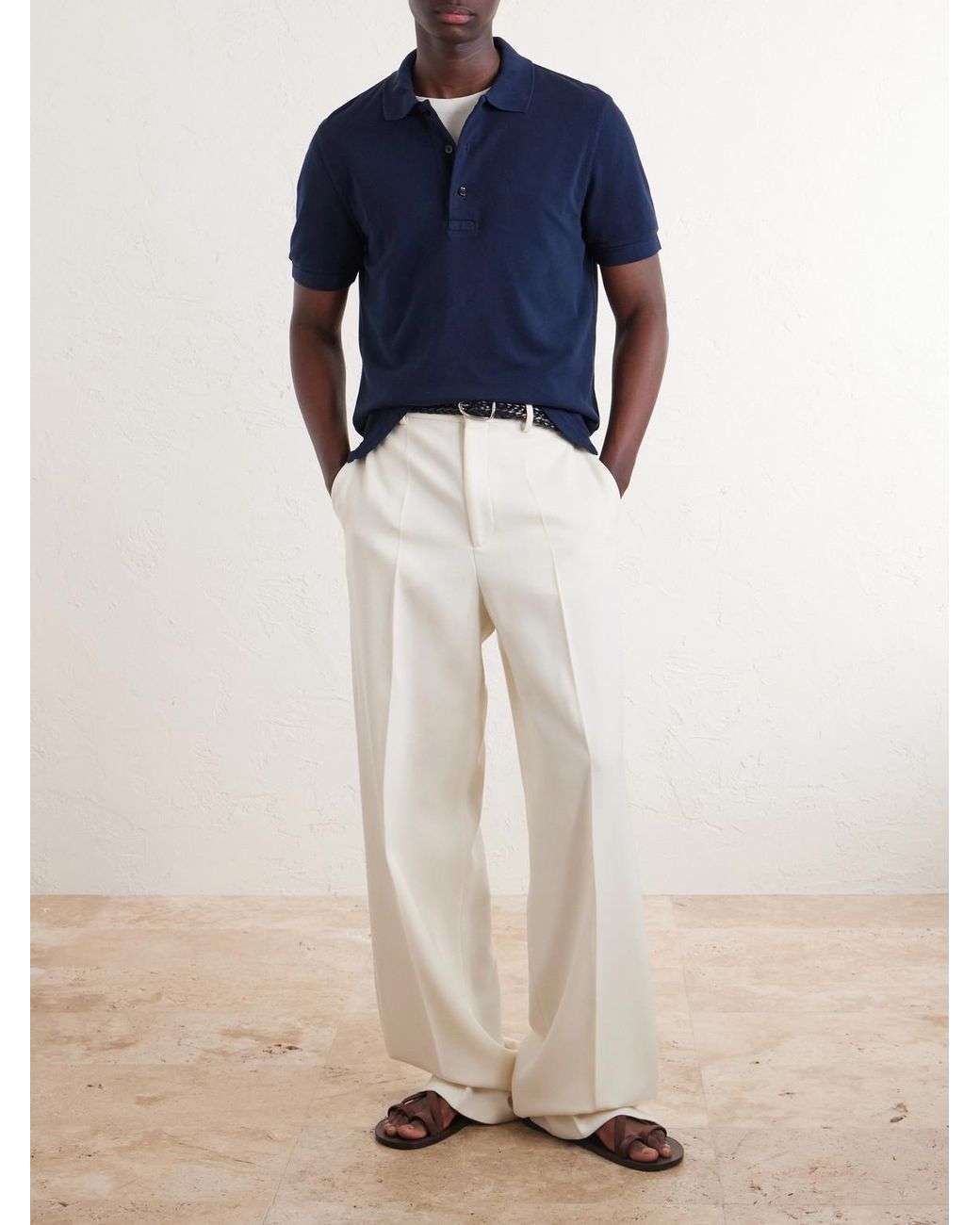 Tom Ford Blue Slim-fit Lyocell And Cotton-blend Piqué Polo Shirt for men