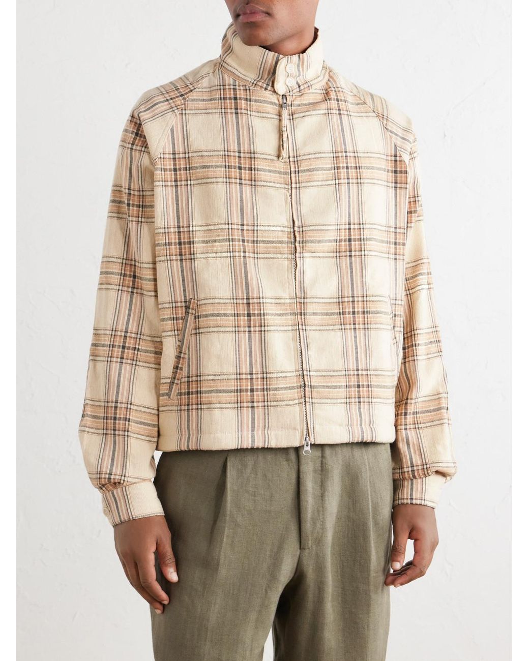 Kardo Natural Stanley Embroidered Checked Cotton Bomber Jacket for men