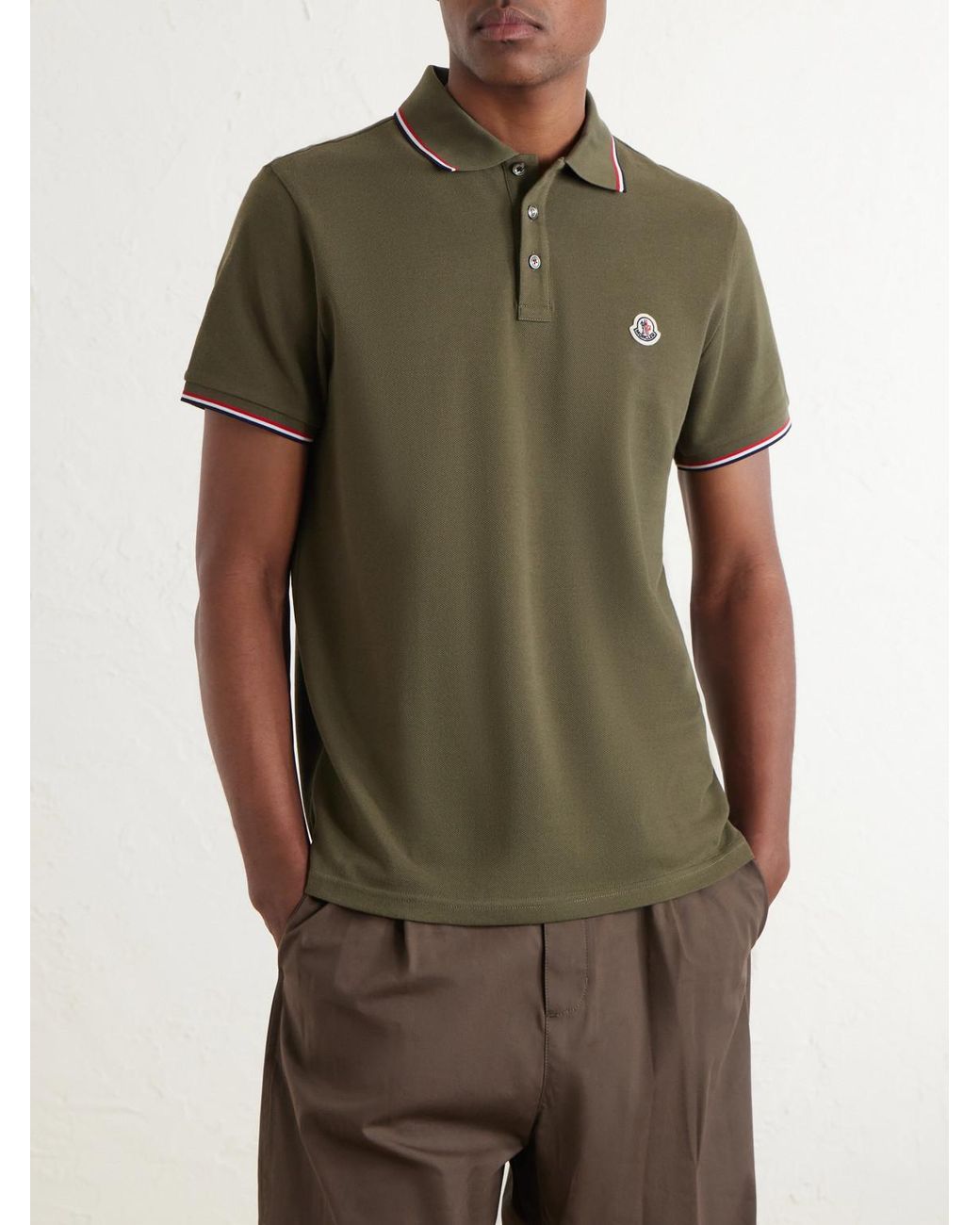 Moncler Green Logo-Appliquéd Cotton-Piqué Polo Shirt for men