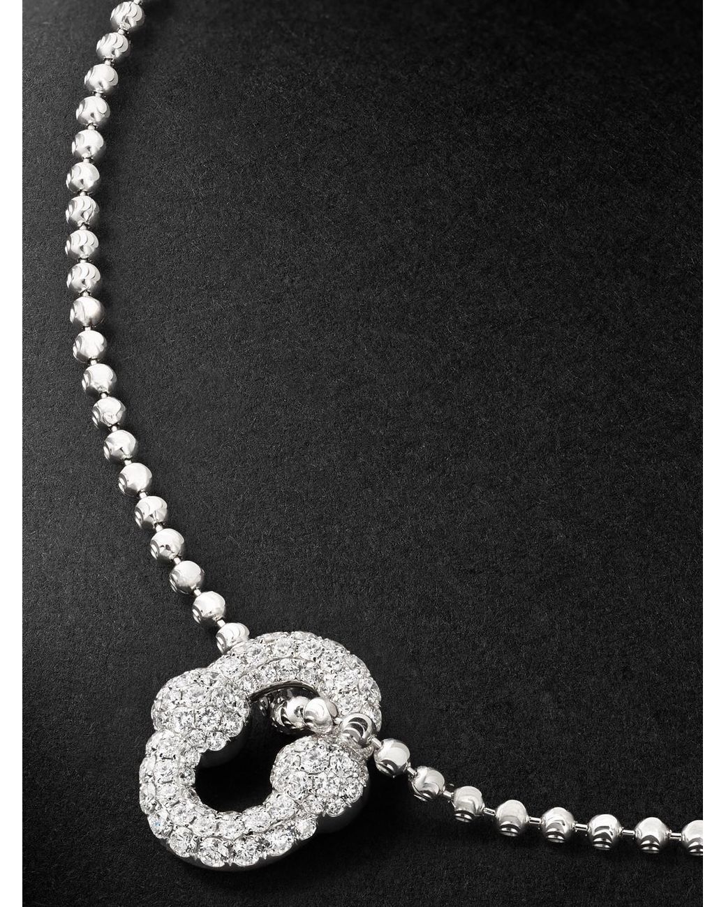 Greg Yuna Black Umlaut 18-karat White Gold Diamond Ball Chain Necklace for men