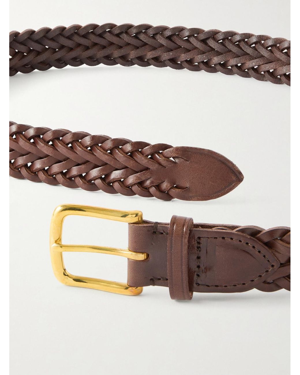 Drake's Brown 3Cm Woven Leather Belt for men