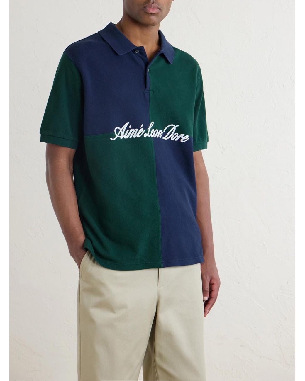Aimé Leon Dore Blue Logo-Embroidered Colour-Block Cotton-Piqué Polo Shirt for men