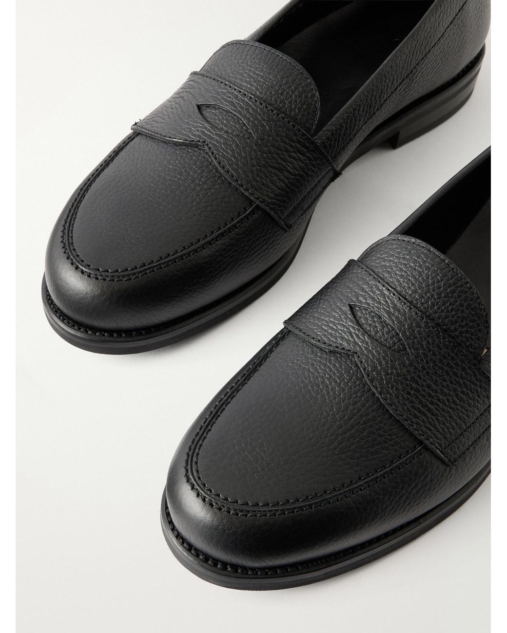 Morjas Black The Ivy Grained Leather Penny Loafers for men