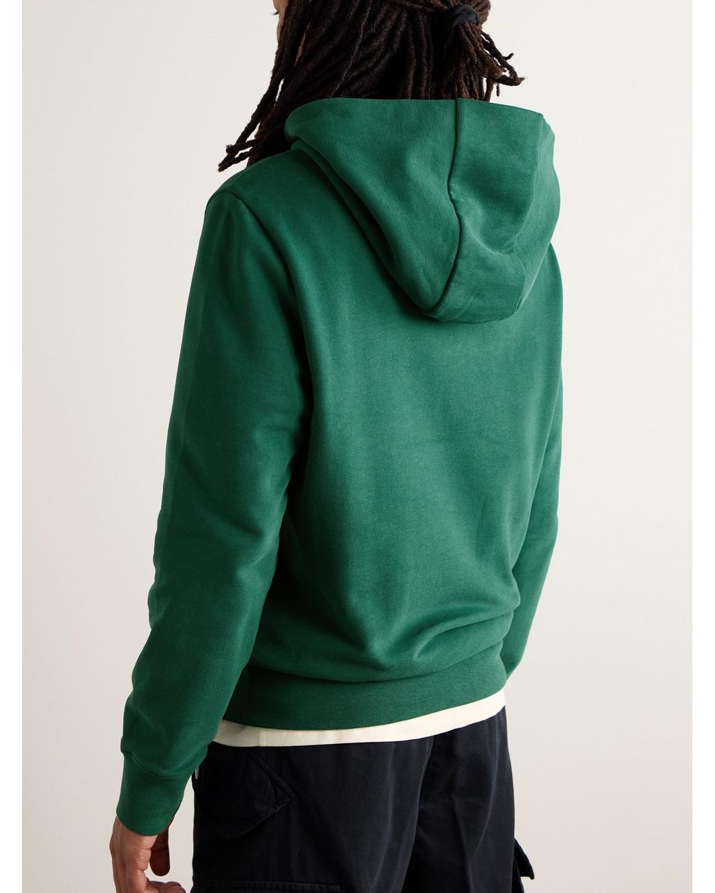 Moncler Green Slim-Fit Logo-Appliquéd Cotton-Jersey Hoodie for men