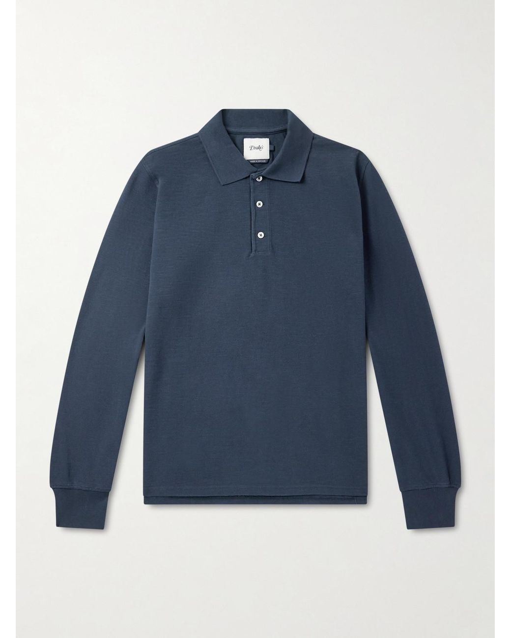 Drake's Blue Cotton-Piqué Polo Shirt for men