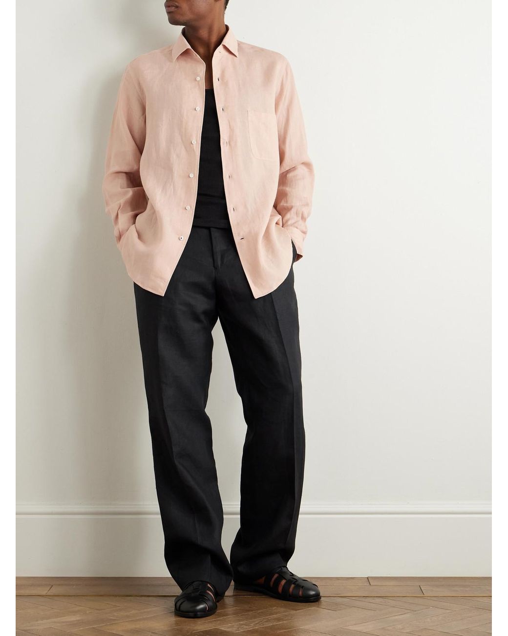 Loro Piana Pink André Linen Shirt for men