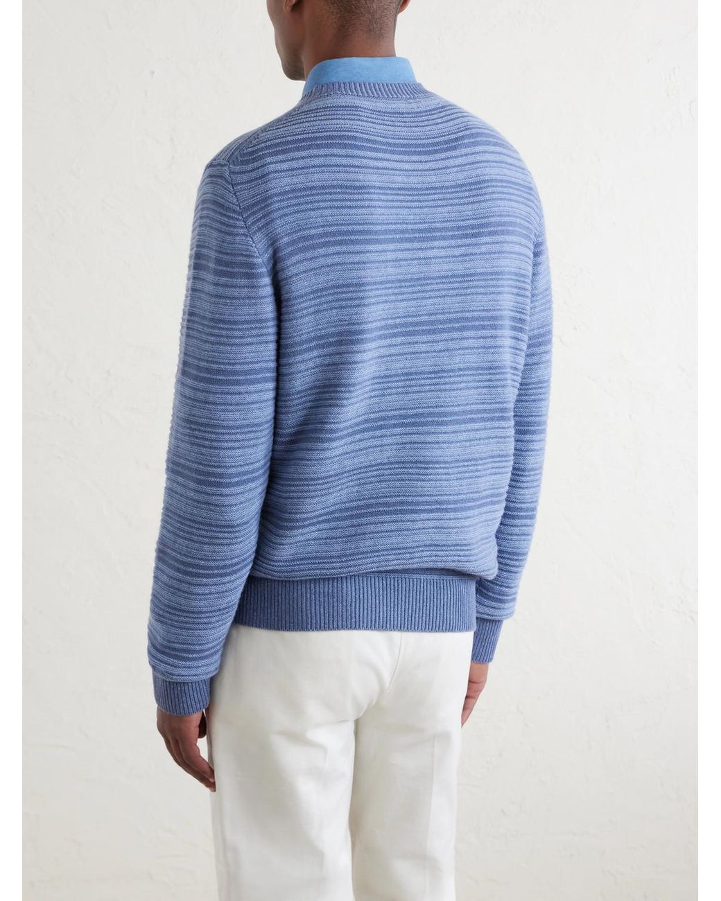 Canali Blue Striped Wool And Cashmere-Blend Sweater for men
