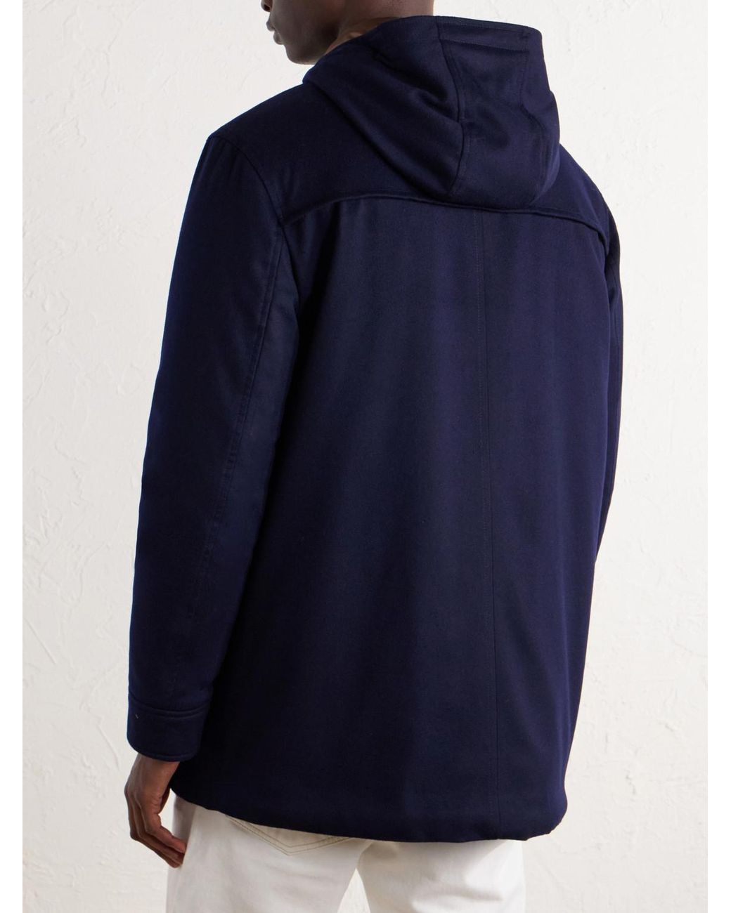 Canali Blue Montgomery Hooded Leather-Trimmed Wool And Cashmere-Blend Padded Parka for men