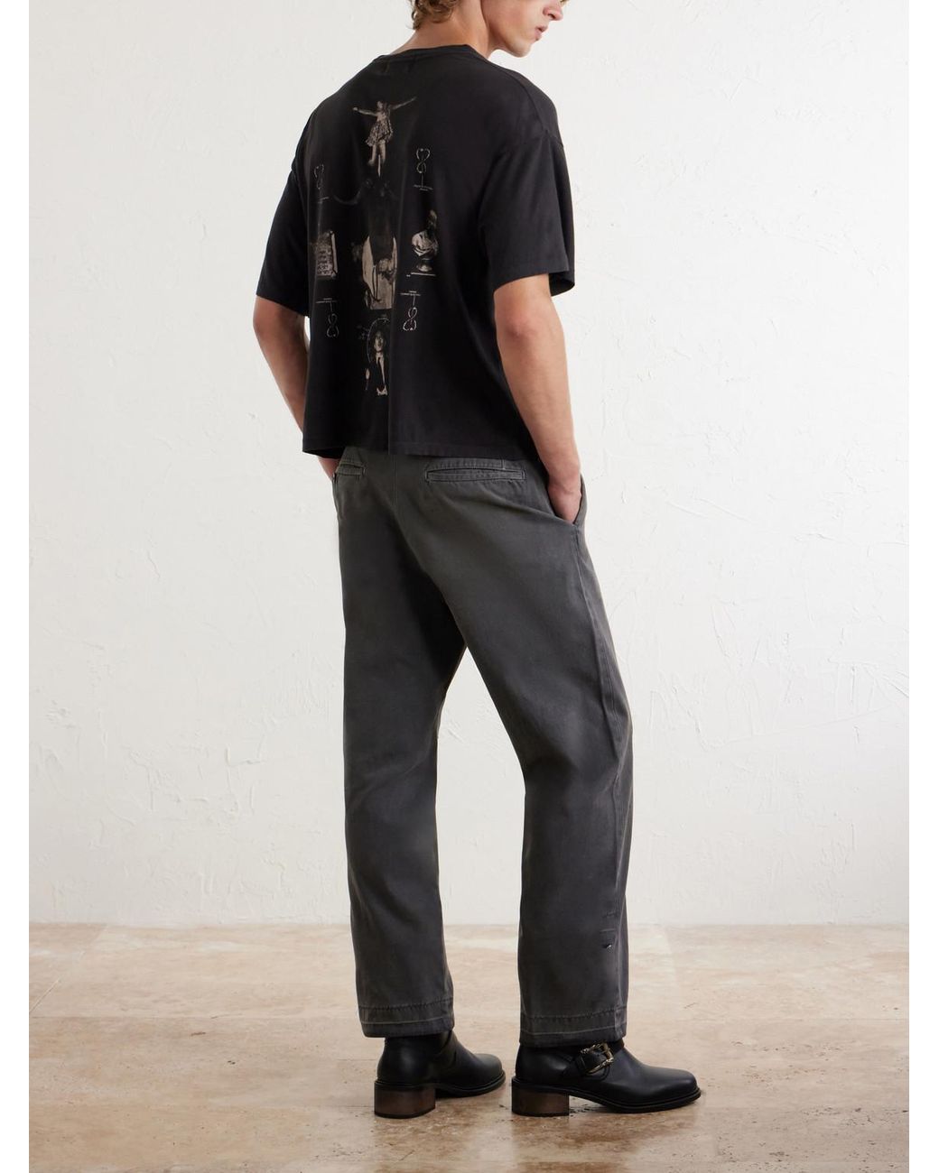 Enfants Riches Deprimes Gray Antique Work Straight-Leg Distressed Cotton Trousers for men