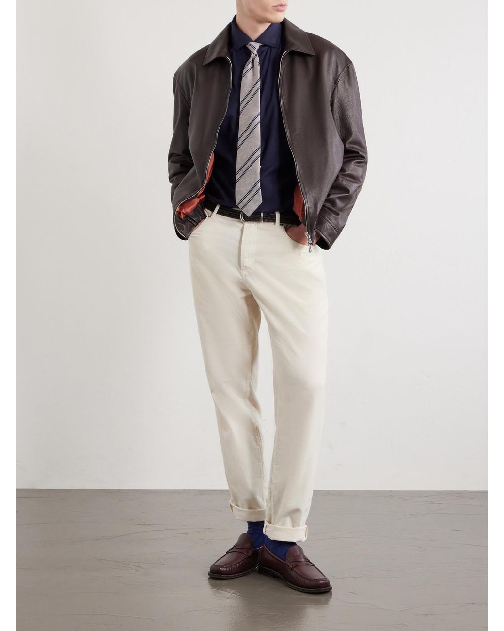 Brunello Cucinelli Blue Herringbone Cotton And Lyocell-Blend Shirt for men
