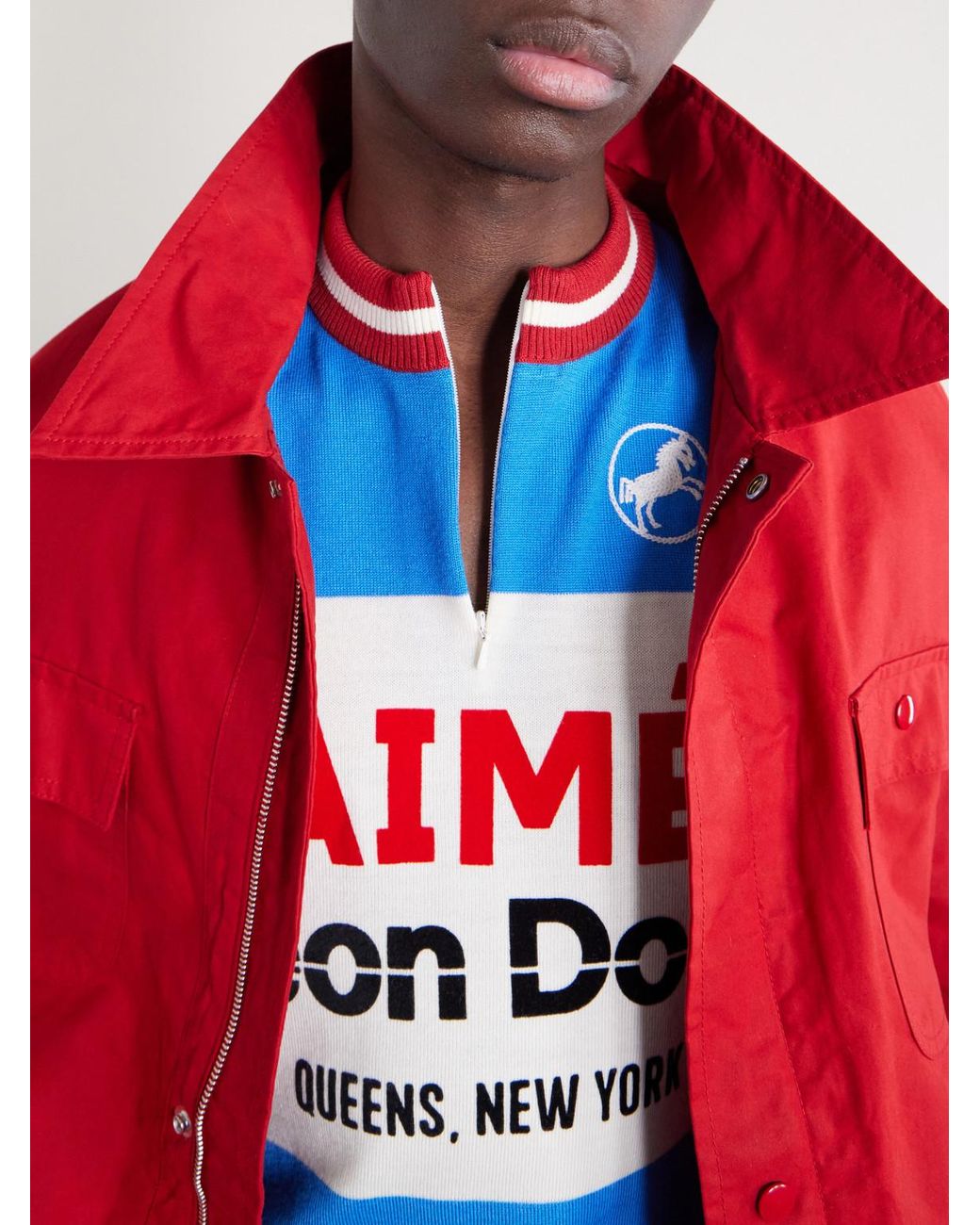 Aimé Leon Dore Blue Logo-Detailed Merino Wool Half-Zip T-Shirt for men