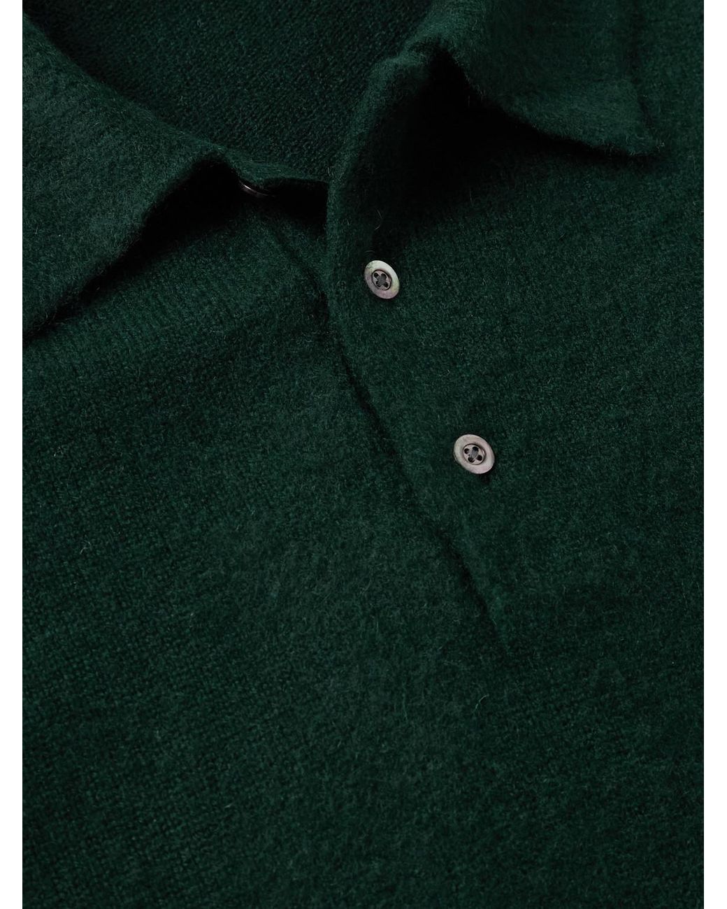 A.PRESSE Green Brushed-Cashmere Polo Shirt for men