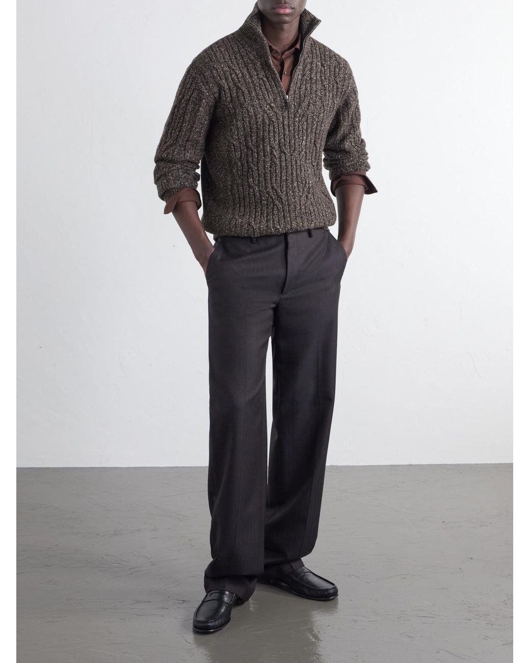 Zegna Gray Cable-Knit Wool And Cashmere-Blend Half-Zip Sweater for men