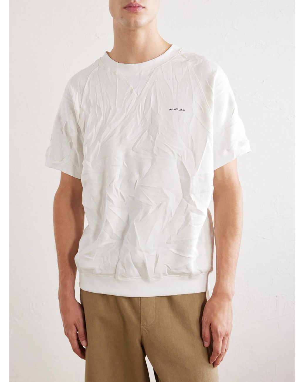 Acne White Fansas Logo-print Crinkled-jersey T-shirt for men