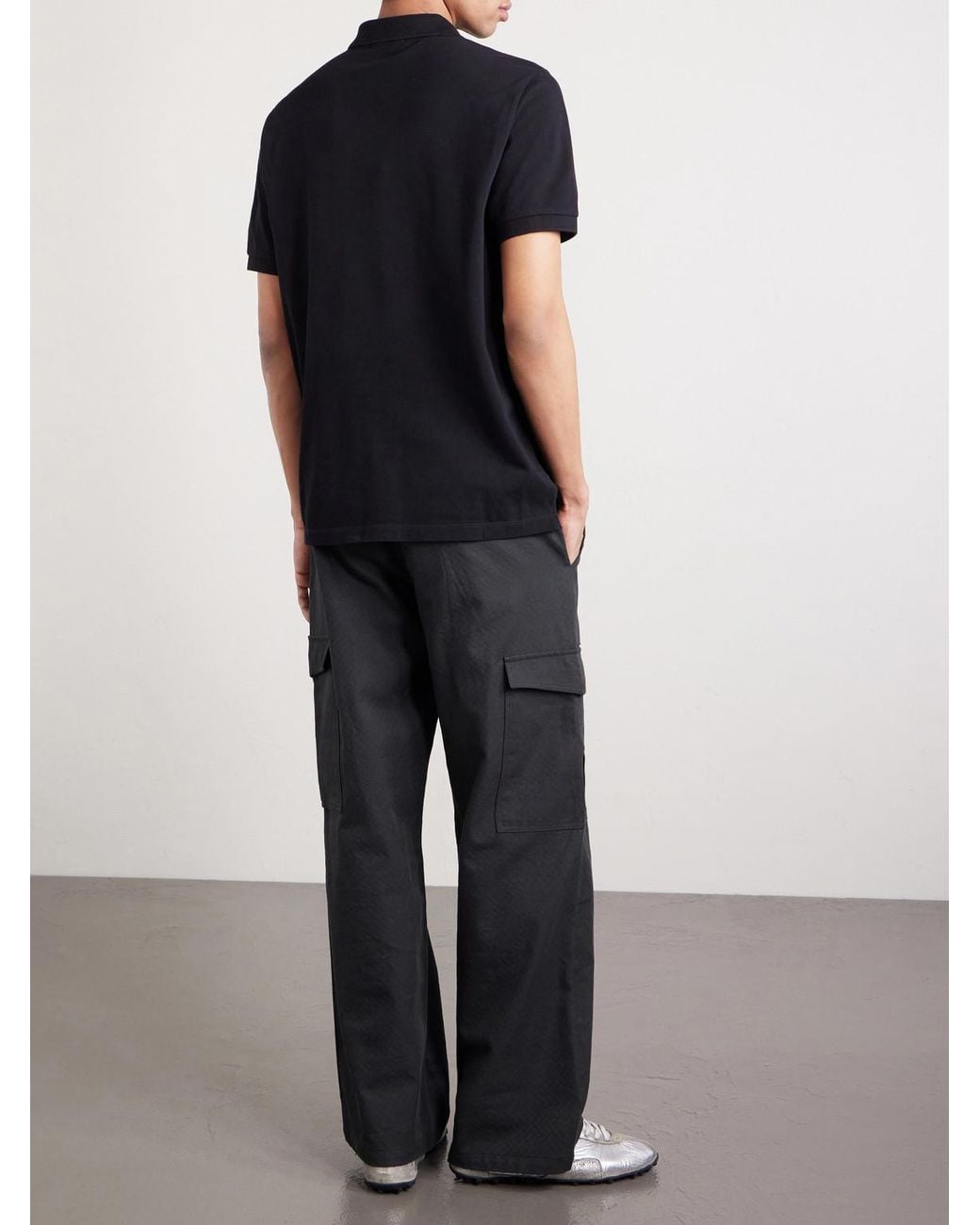 Stone Island Black Stretch Cotton-Blend Piqué Polo Shirt for men