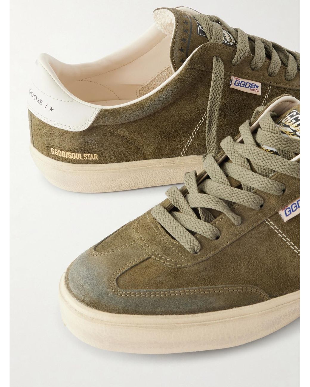 Golden Goose Deluxe Brand Green Soul Star Leather-Trimmed Distressed Suede Sneakers for men