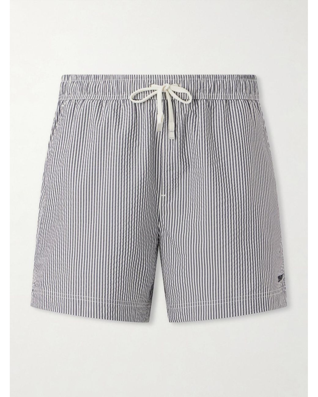 Zegna Gray Straight-leg Mid-length Striped Seersucker Swim Shorts for men