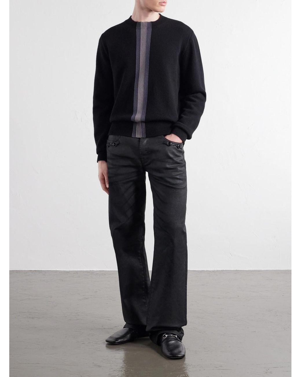 Gucci Blue Web-Intarsia Wool Sweater for men