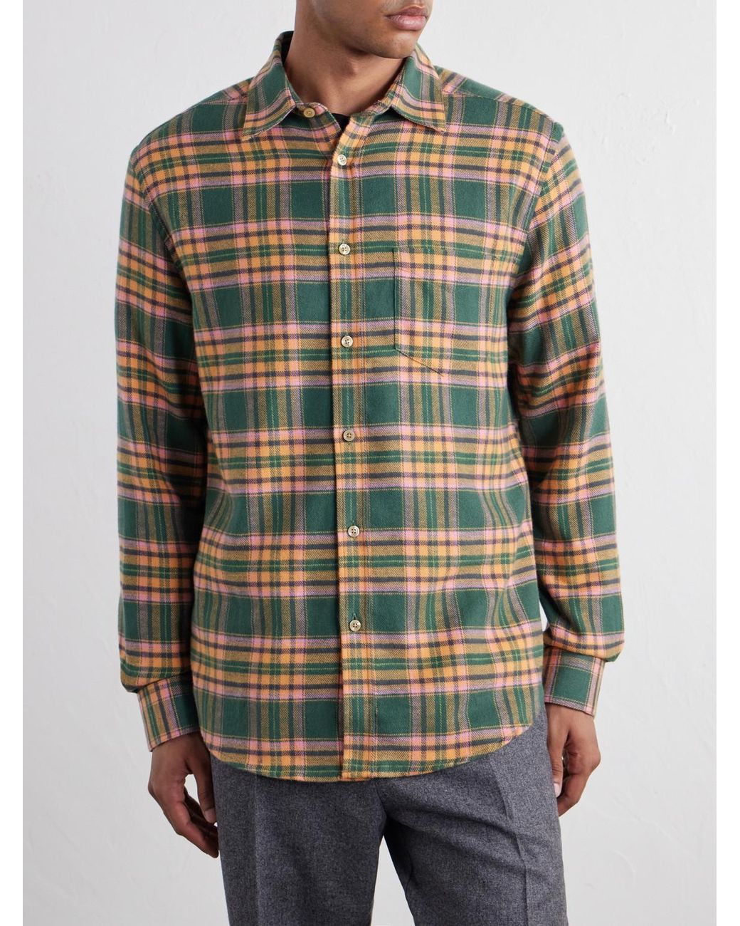 Portuguese Flannel Green Olivara Checked Cotton-Flannel Shirt for men
