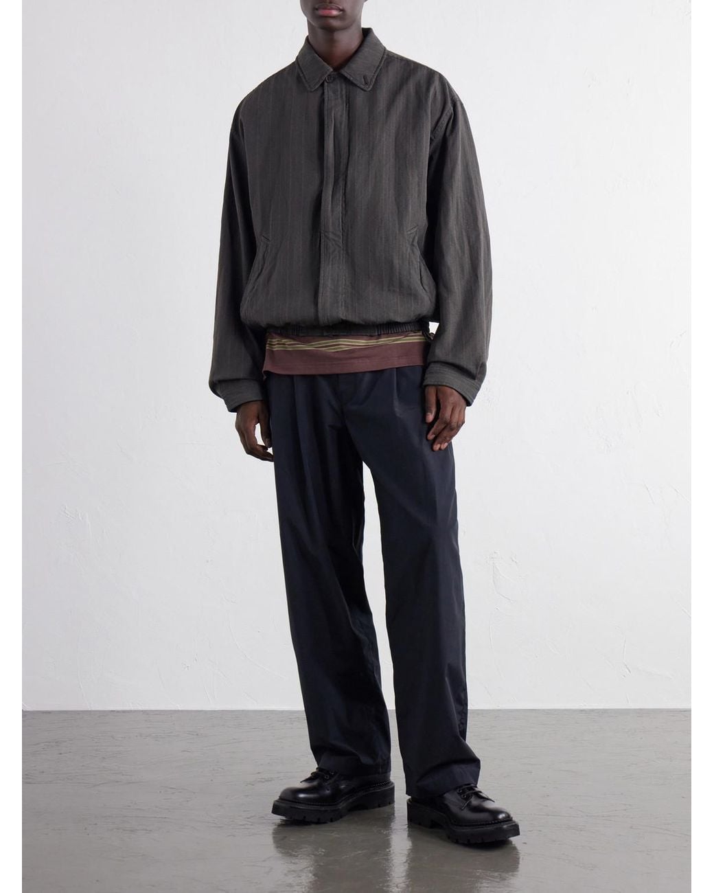Comme des Garçons Black Crinkled Striped Herringbone Jacket for men