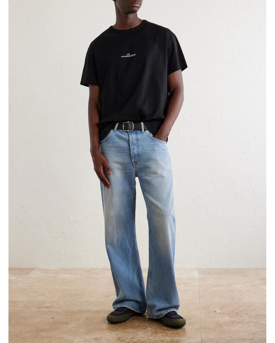 Maison Margiela Blue Logo-Embroidered Cotton-Jersey T-Shirt for men