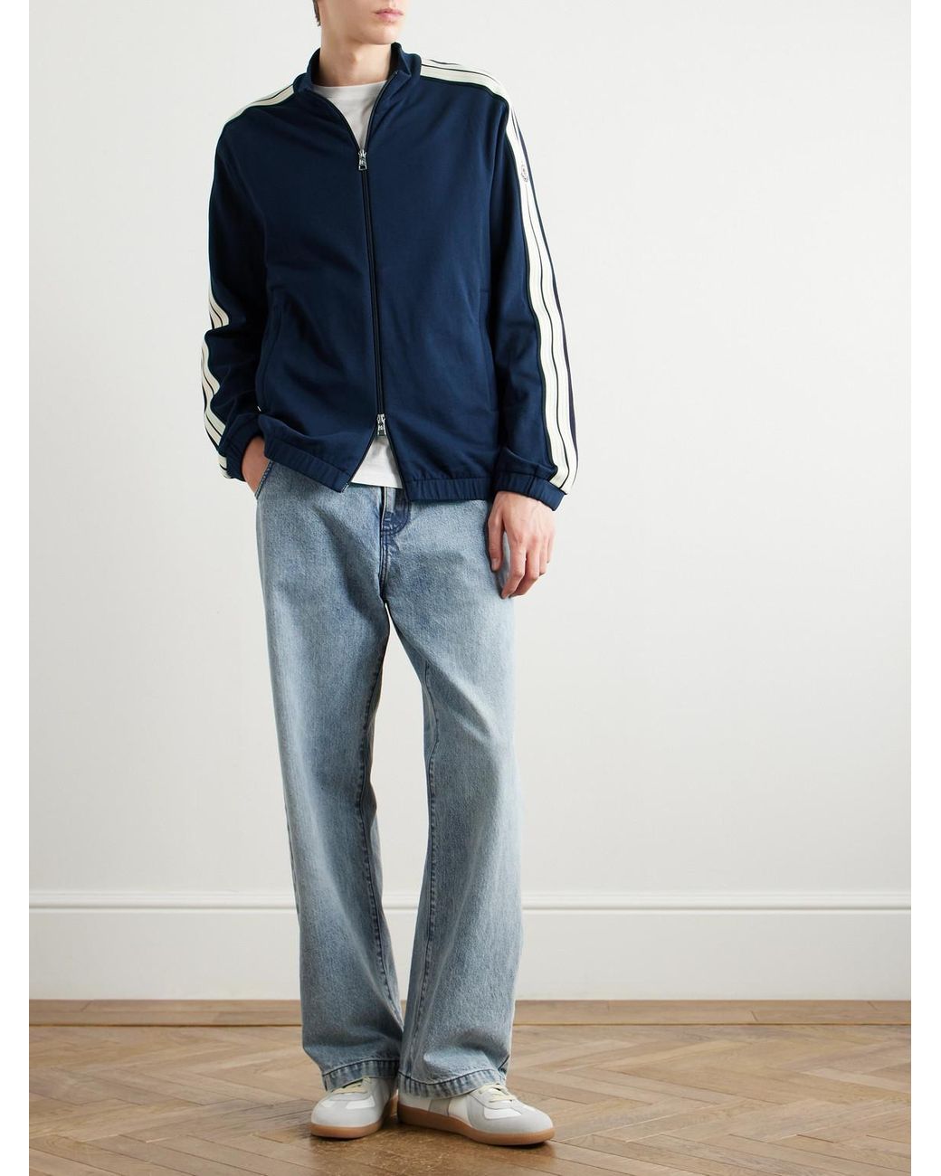Moncler Blue Striped Cotton-Jersey Track Jacket for men