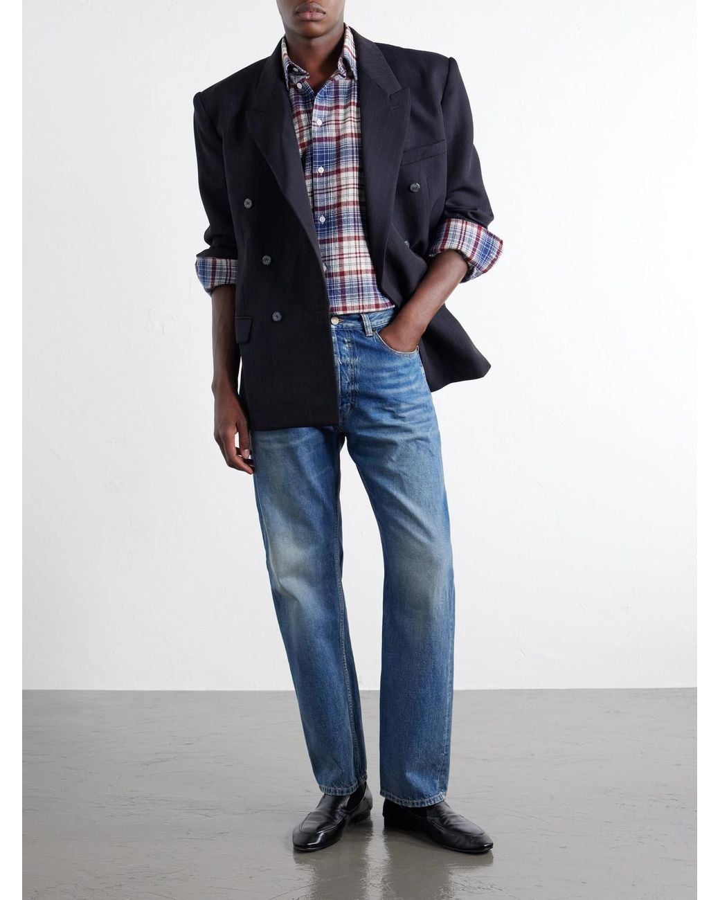 Willy Chavarria Blue Checked Brushed Virgin Wool-Flannel Shirt for men