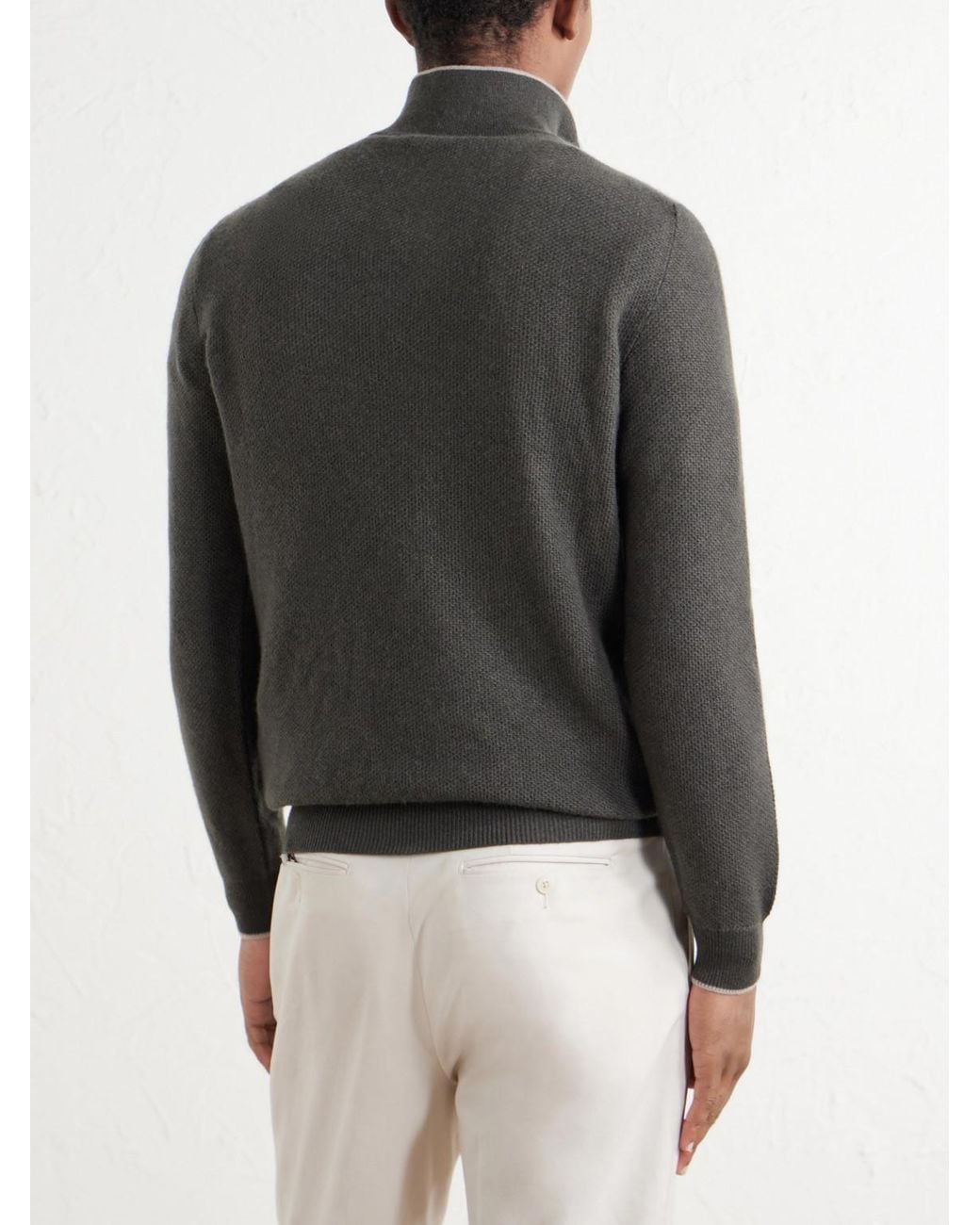 Fedeli Gray Ape Half-Zipped Cashmere Sweater for men