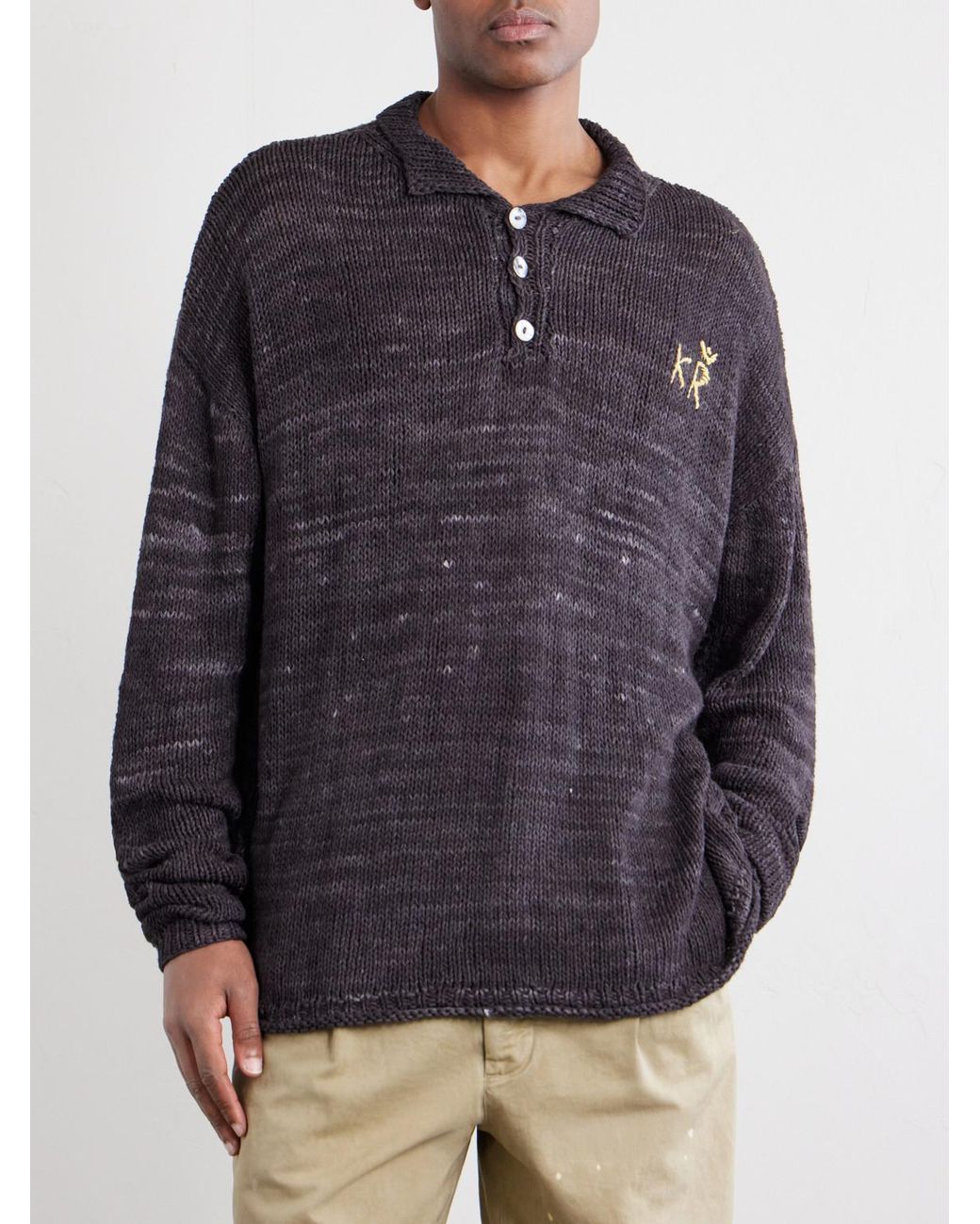 Kartik Research Blue Eri Logo-Embroidered Knitted Silk Polo Shirt for men