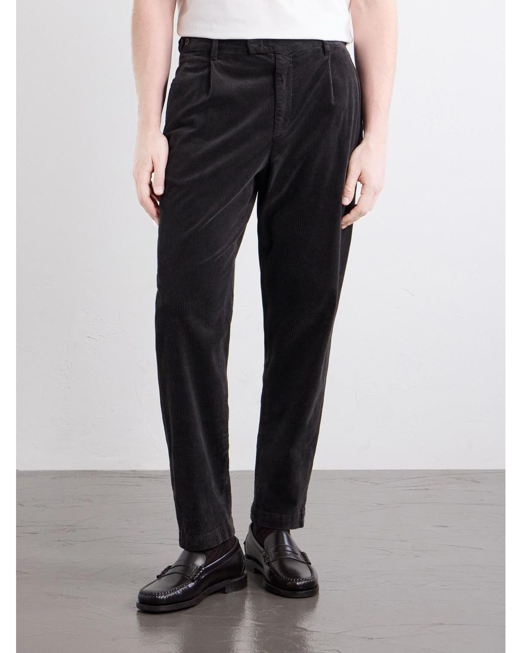Barena Black Straight-Leg Pleated Courduroy Trousers for men