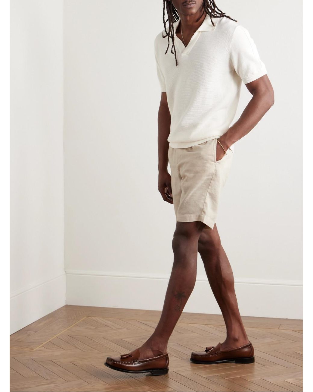 Frescobol Carioca Natural Felipe Straight-Leg Linen And Cotton-Blend Drawstring Shorts for men