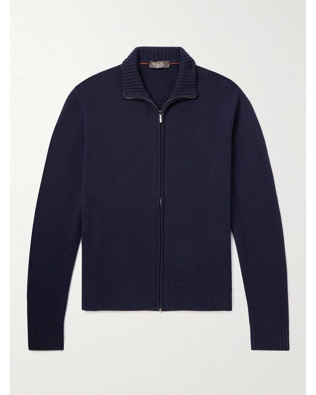 Loro Piana Blue Cashmere Zip-Up Sweater for men