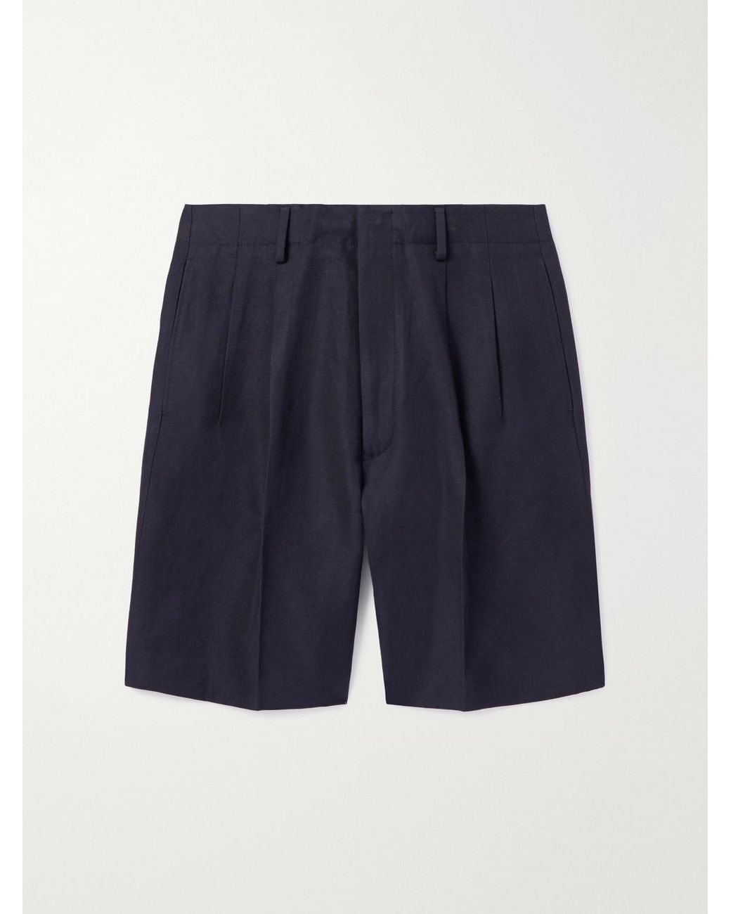 Loro Piana Blue Joetsu Straight-Leg Pleated Cotton And Linen-Blend Twill Bermuda Shorts for men