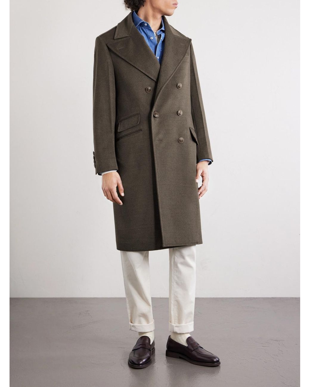 Brunello Cucinelli Gray Virgin Wool Double-Breasted Coat for men
