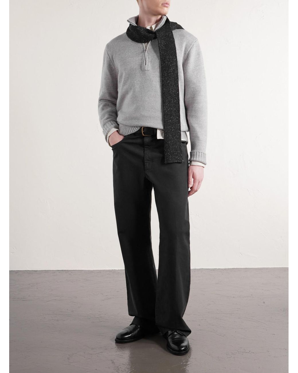 Inis Meáin White Wool And Linen-Blend Half-Zip Sweater for men