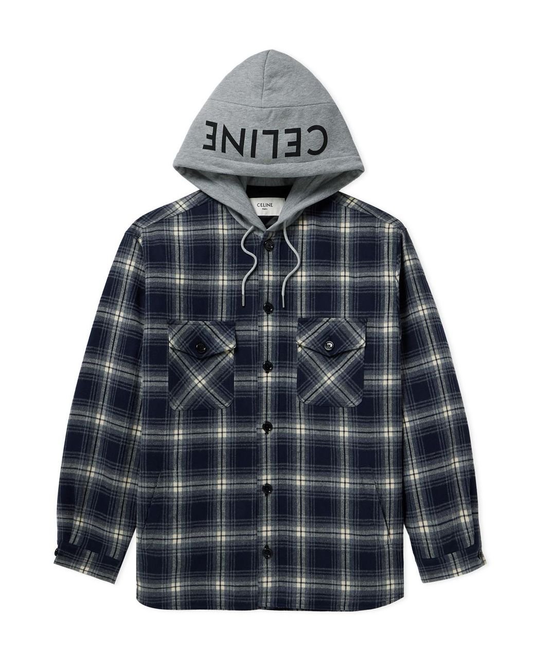 CELINE | CHECKED WOOL HOODED フード付きシャツ Celine Padded Checked Wool-Flannel and Shell Hooded Overshirt
