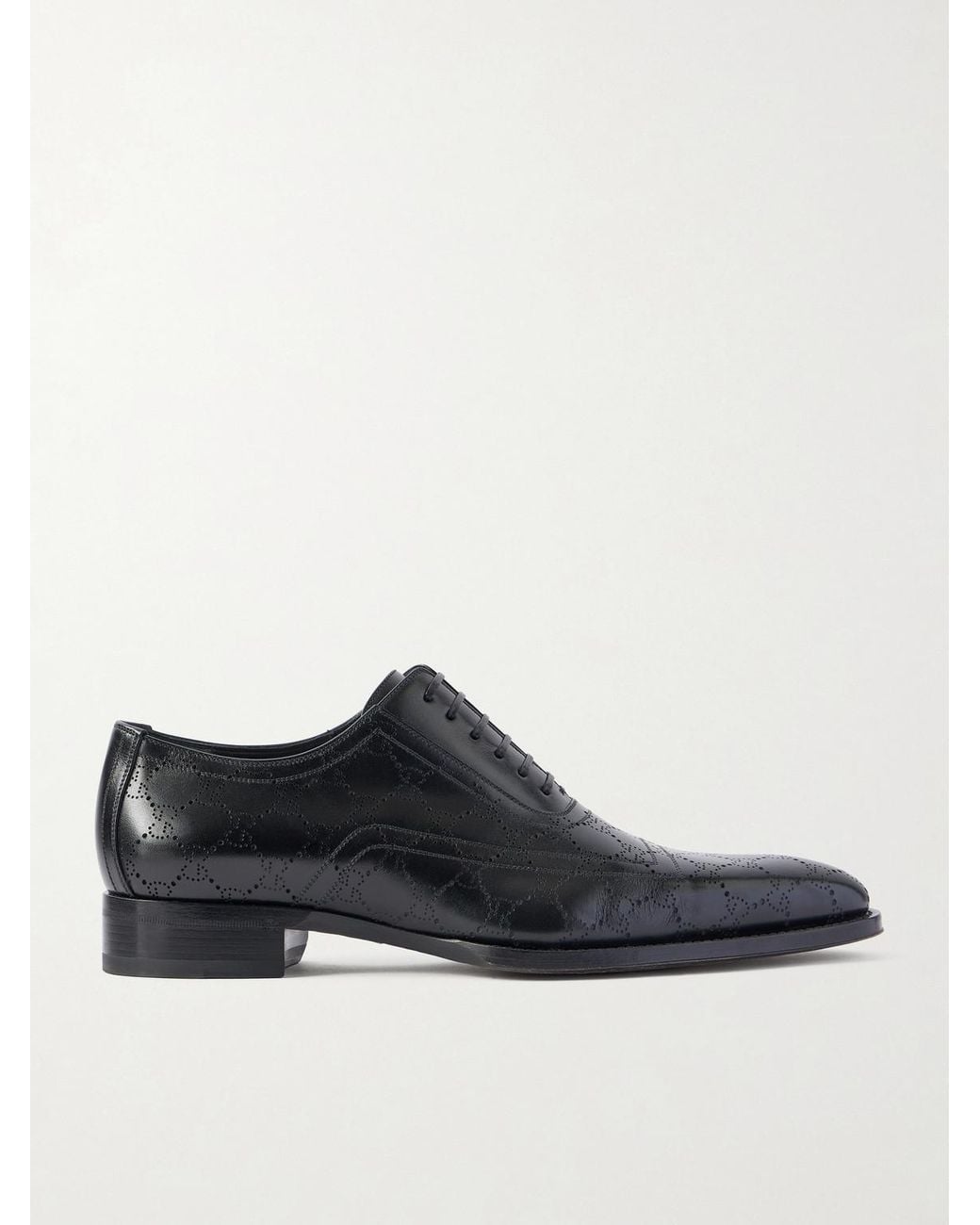 Gucci Black Laser-Cut Leather Oxford Shoes for men