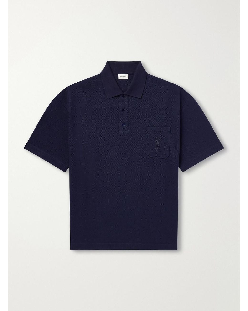 Saint Laurent Blue Cassandre-embroidered Cotton-piqué Polo Shirt for men