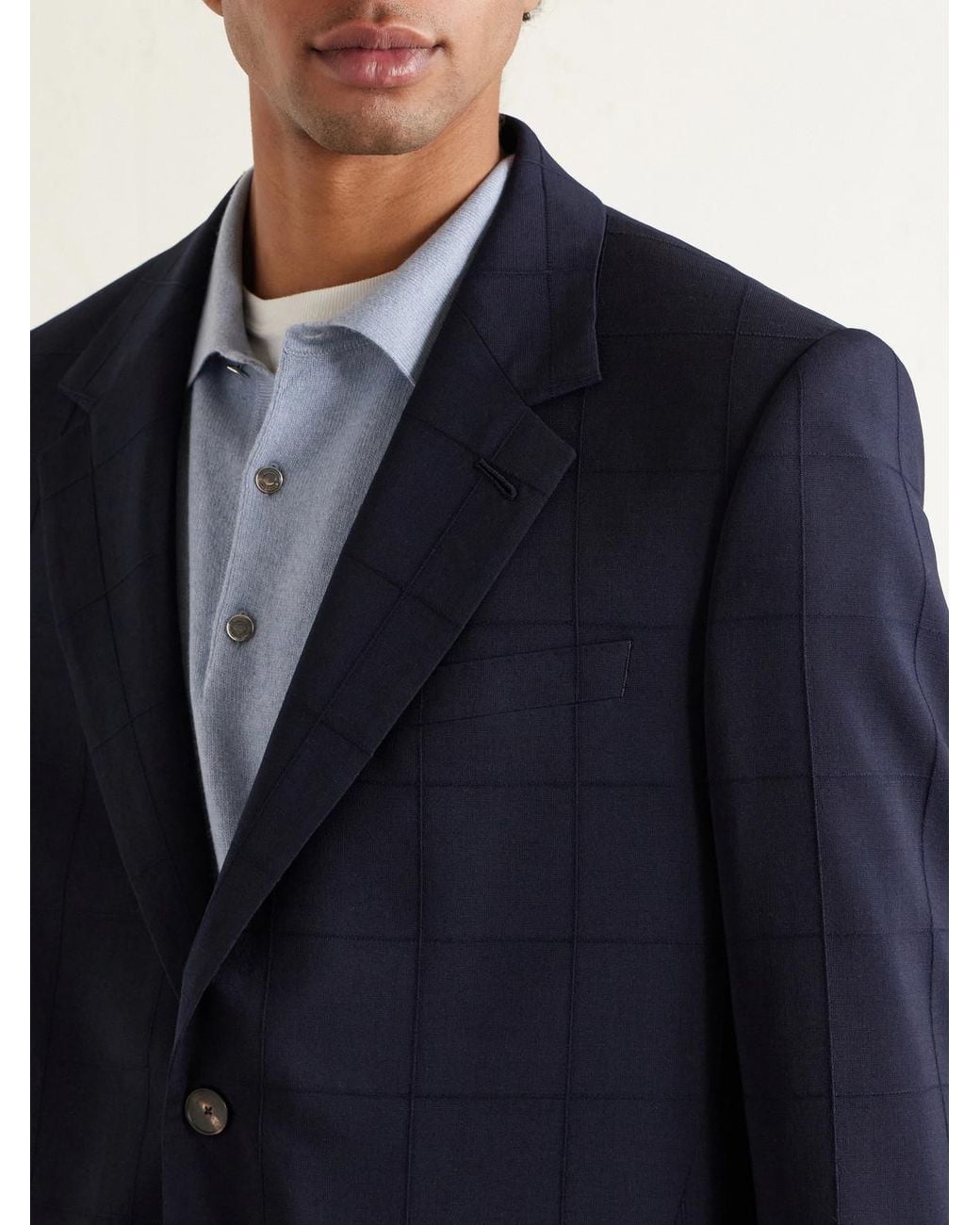 Checked Wool-Blend Suit Jacket di Mr P. in Blue da Uomo