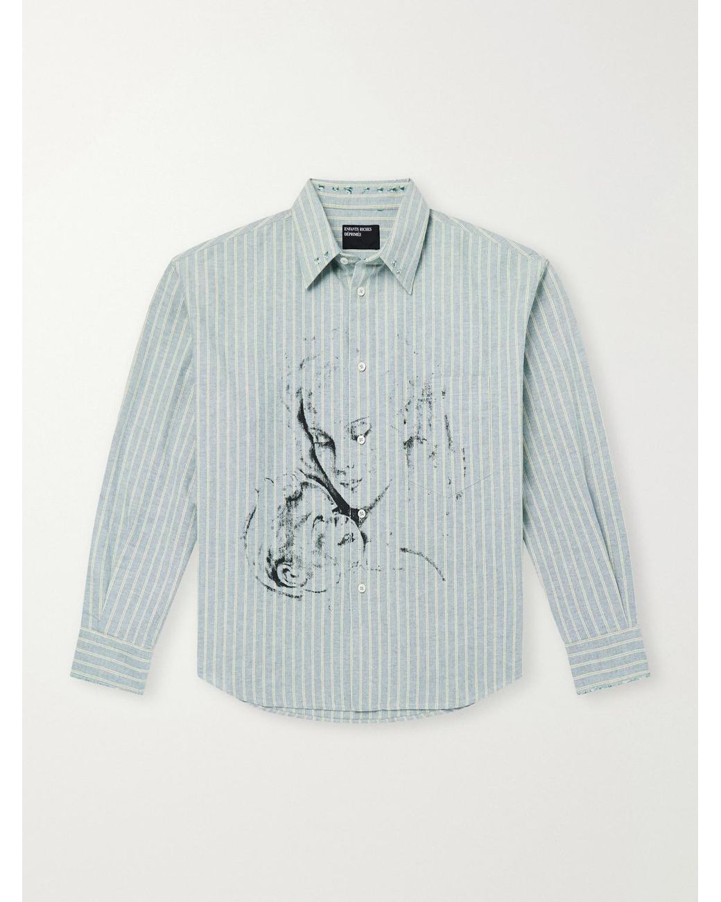 Enfants Riches Deprimes Blue Repaired Everyday Striped Printed Cotton Oxford Shirt for men