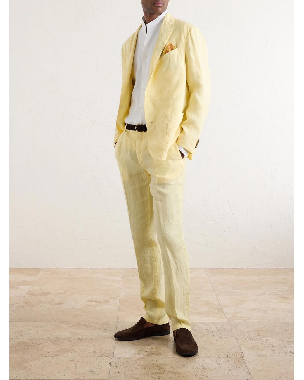 Boglioli Yellow Straight-Leg Linen Suit Trousers for men