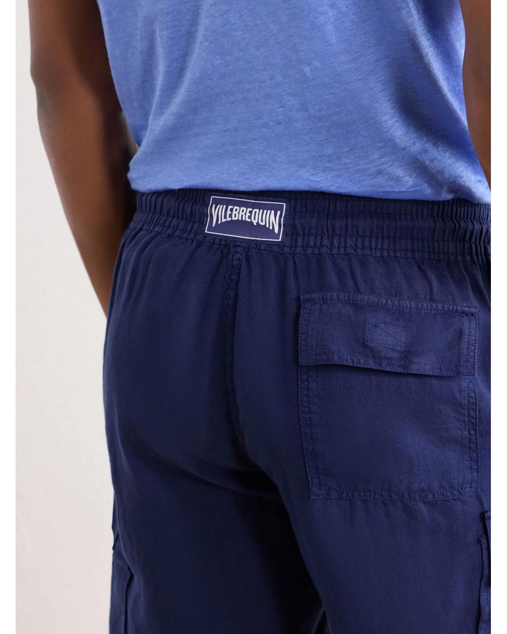 Vilebrequin Blue Baie Straight-Leg Linen Drawstring Cargo Shorts for men