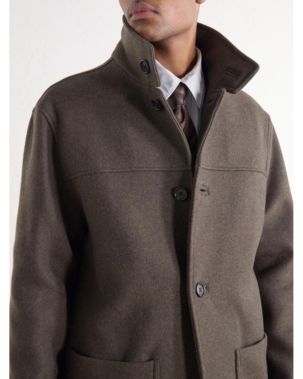 Margaret Howell Brown Knit-Trimmed Wool-Blend Melton Coat for men