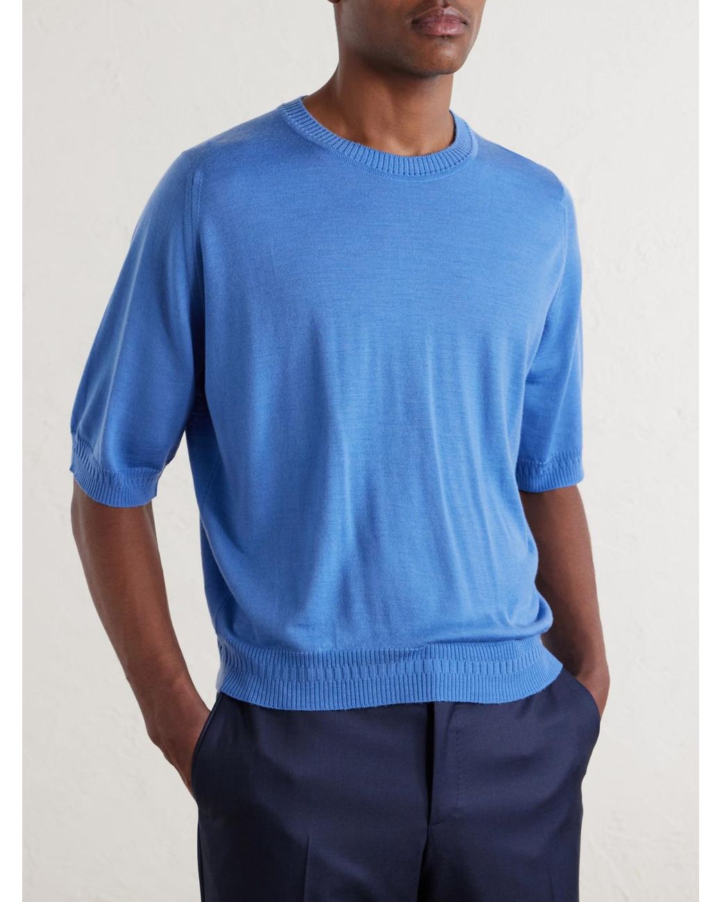 John Smedley Blue Bill Nighy Merino Wool T-Shirt for men