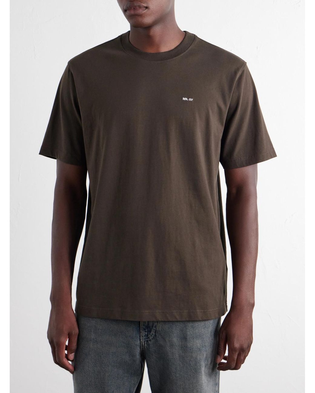 NN07 Brown Adam 3209 Logo-Embroidered Pima Cotton-Jersey T-Shirt for men
