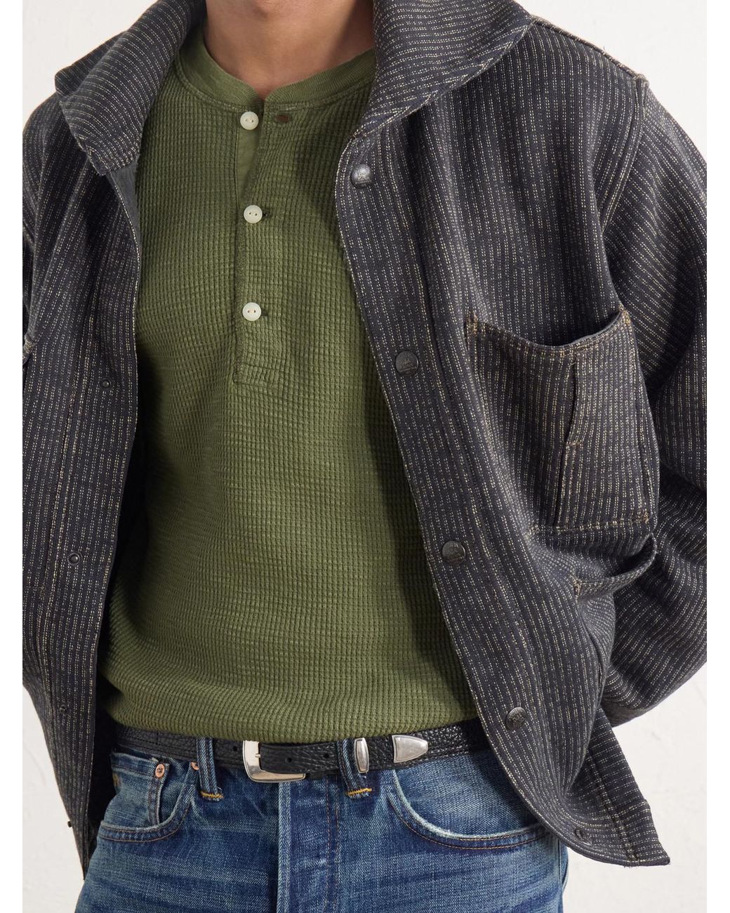 RRL Green Waffle-knit Cotton-jersey Henley T-shirt for men