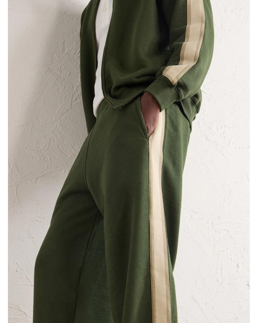 Aimé Leon Dore Green Straight-Leg Striped Cotton Sweatpants for men