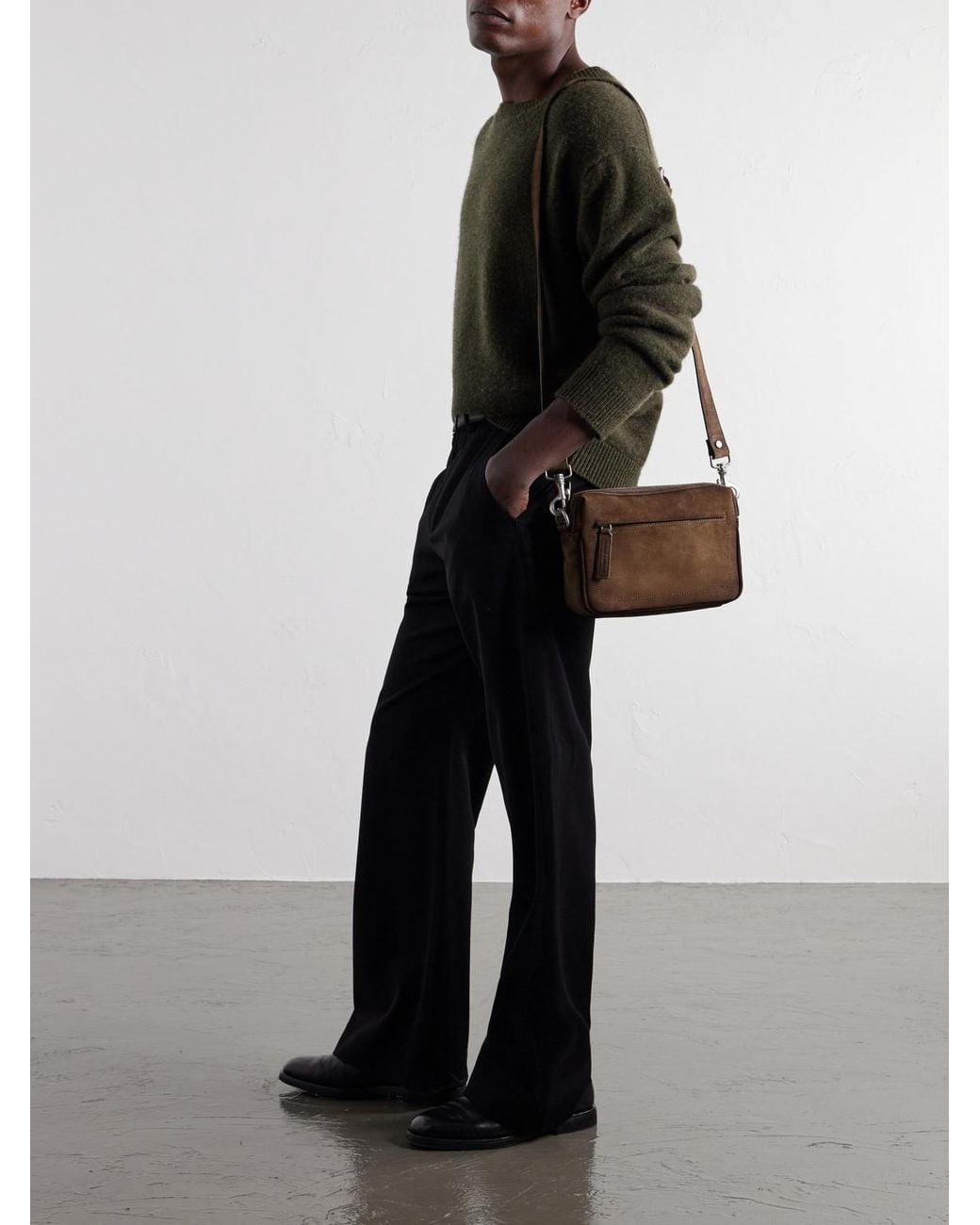 Officine Creative Brown Quentin 25 Suede Messenger Bag for men